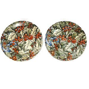 Set 2 Small Faiencerie De Gien Le Houx "Holly" Plates 5” Red Green Blue Ribbon